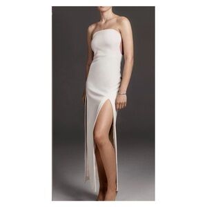 MISHA White Strapless High Slit Gown